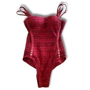 Lookbook Women's Red Adjustable Strap Crochet One Piece Swisuit Size 6